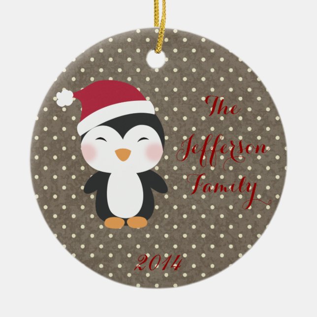 Personalized Christmas Penguin Family Ornament (Front)