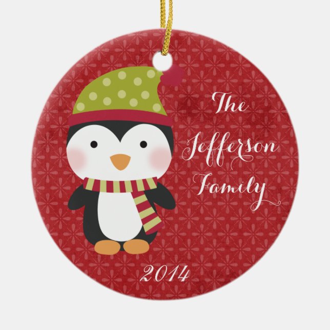 Personalized Christmas Penguin Family Ornament (Front)