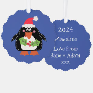 Personalized Christmas Penguin Ornament Card