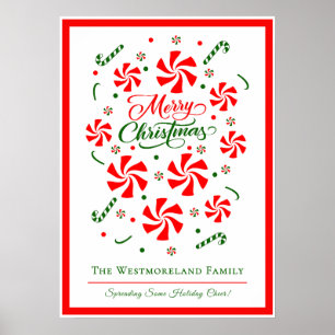 Personalized Christmas Peppermint Candy Family Poster