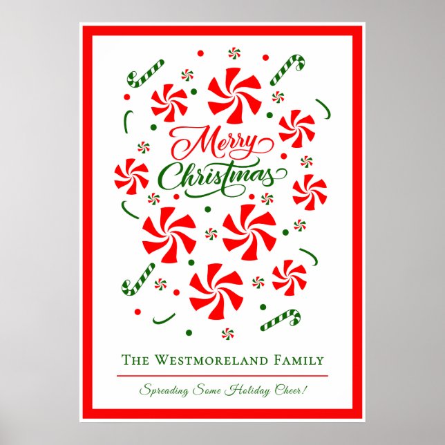Personalized Christmas Peppermint Candy Family Poster (Front)