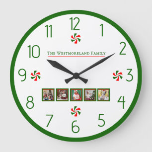 Personalized Christmas Peppermint Candy Large Clock
