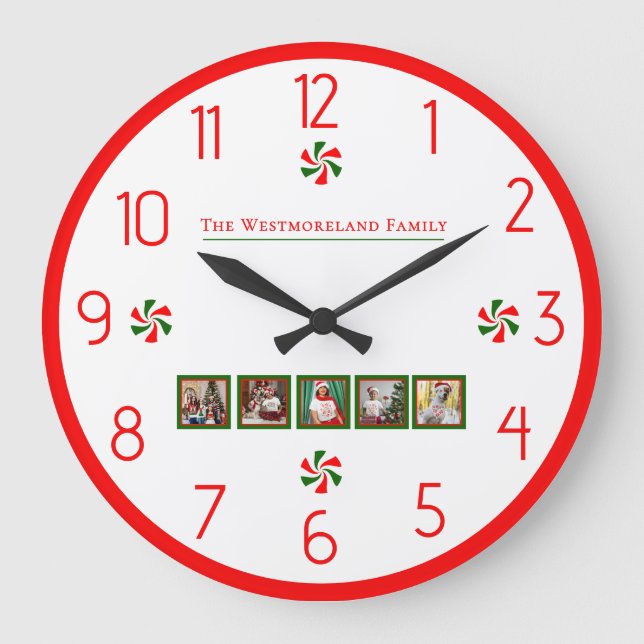 Personalized Christmas Peppermint Candy Large Clock (Front)