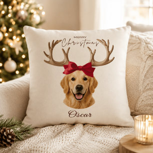 Personalized Christmas Pet Photo Name Pillow