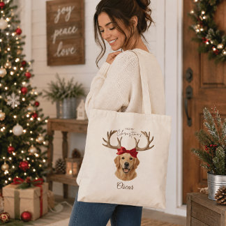 Personalized Christmas Pet Photo Name Tote Bag