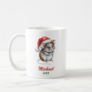 Personalized Christmas Pet Rat with Santa Hat Coffee Mug