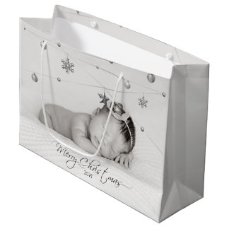 Personalized Christmas Photo and Calligraphy Large Gift Bag