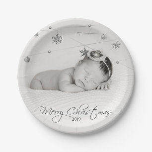 Personalized Christmas Photo and Calligraphy Paper Plate