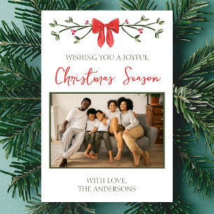 Personalized Christmas Photo Card with Bow & Holly