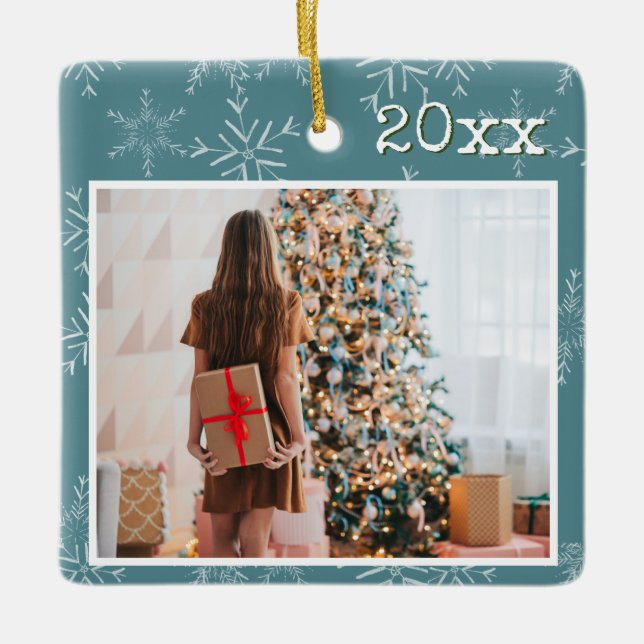 Personalized Christmas Photo Ceramic Ornament (Front)