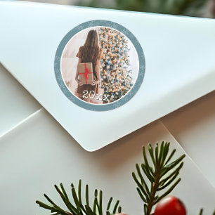 Personalized Christmas Photo Classic Round Sticker