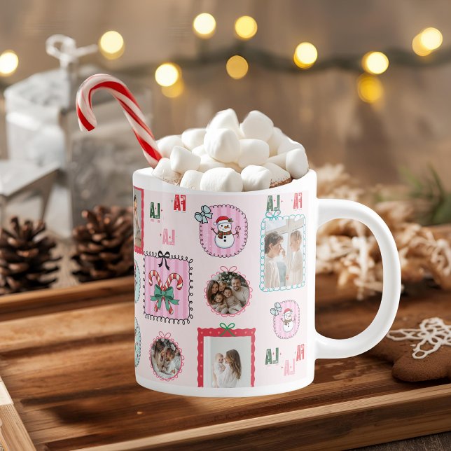 Personalized Christmas Photo | Cute Pink Fa La La Large Coffee Mug (Creator Uploaded)