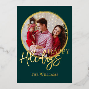 Personalized Christmas Photo Gold Script Foil Holiday Card