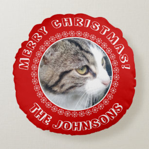 Personalized Christmas photo image design Round Pillow