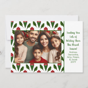 Personalized Christmas Photo Red Roses & Holly Art Holiday Card