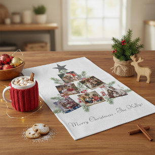Personalized Christmas photos tree Kitchen Towel