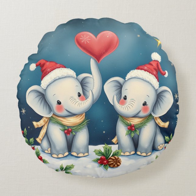 Personalized Christmas Pillow Duo Love Elephants (Front)