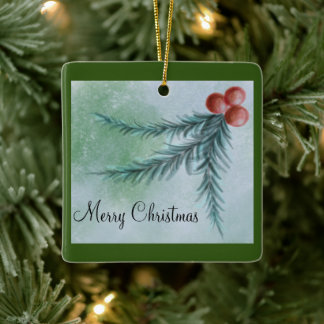 Personalized Christmas Pine Berries Tree Ornament