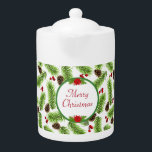 Personalized Christmas Pinecones & Berries<br><div class="desc">Modern elegant green pine leaves,  pinecones and red berries on white. Ideal for Christmas season!</div>