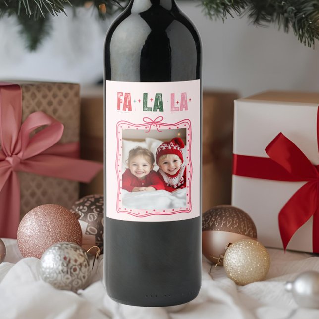 Personalized Christmas Pink Fa La La Wine Label (Creator Uploaded)