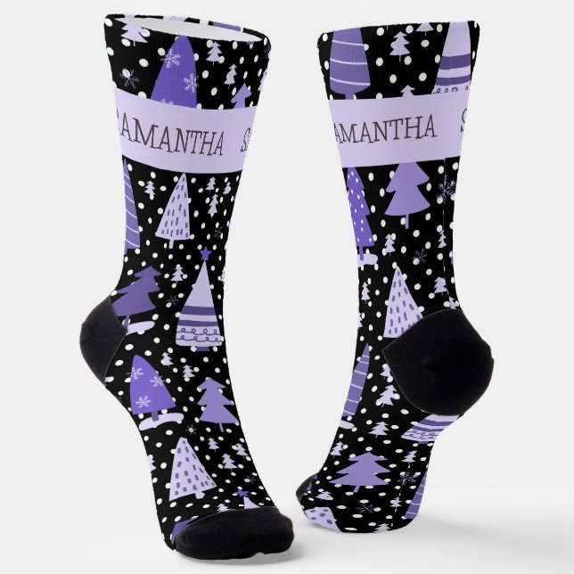 Personalized Christmas Pink Holiday Tree   Socks (Angled)
