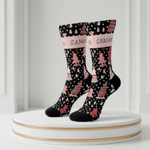 Personalized Christmas Pink Holiday Tree Socks