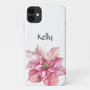 Personalized Christmas Pink Poinsettia iPhone 11 Case