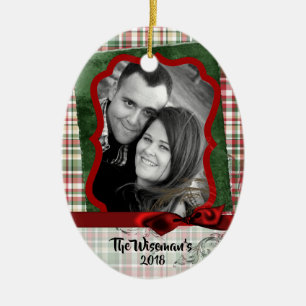 Personalized Christmas Plaid Bear PHOTO Ornament