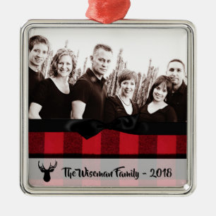 Personalized Christmas Plaid Deer PHOTO Ornament
