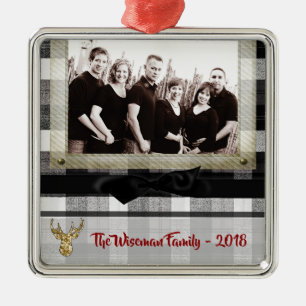 Personalized Christmas Plaid Deer PHOTO Ornament