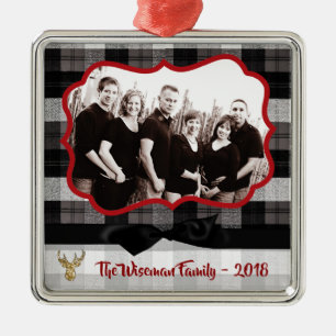 Personalized Christmas Plaid Deer PHOTO Ornament