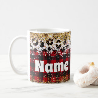 Personalized Christmas Plaid Glitter Coffee Mug