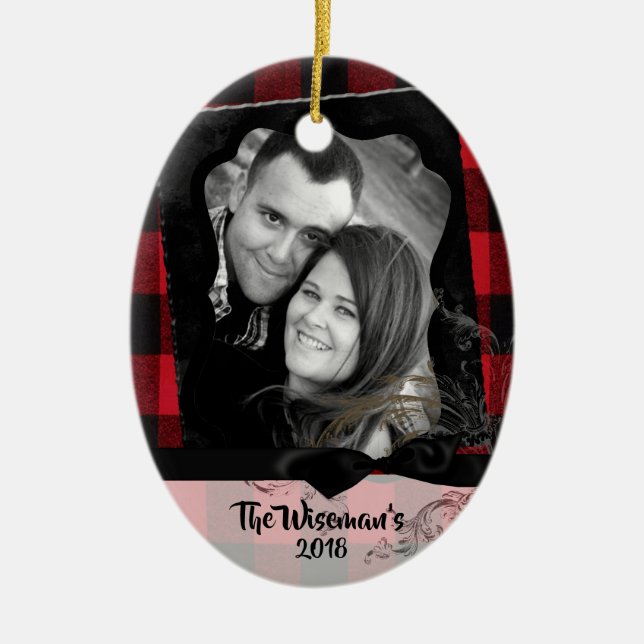 Personalized Christmas Plaid Lumber PHOTO Ornament (Front)
