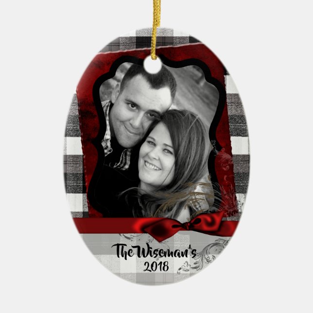 Personalized Christmas Plaid Lumber PHOTO Ornament (Front)