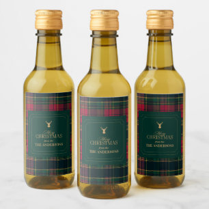 Personalized Christmas Plaid  Tartan Holiday Wine Label