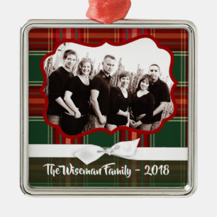Personalized Christmas Plaid Tartan PHOTO Ornament