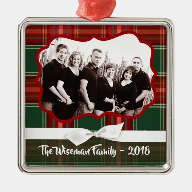 Personalized Christmas Plaid Tartan PHOTO Ornament (Front)