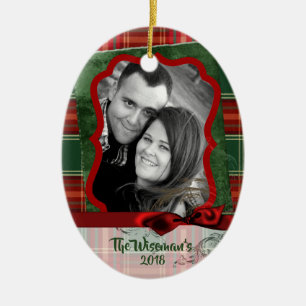 Personalized Christmas Plaid Tartan PHOTO Ornament