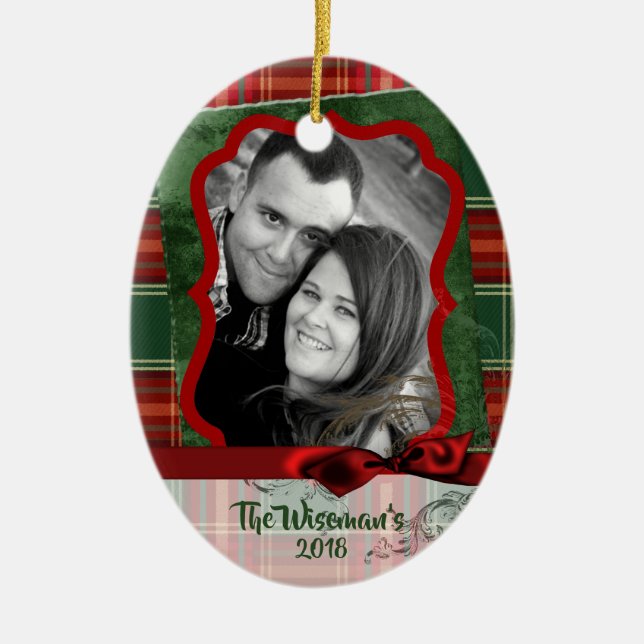 Personalized Christmas Plaid Tartan PHOTO Ornament (Front)