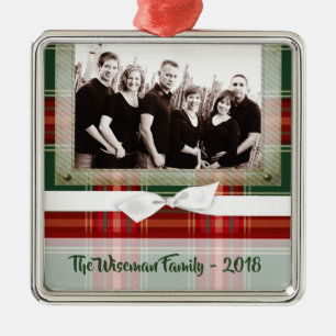 Personalized Christmas Plaid Tartan PHOTO Ornament