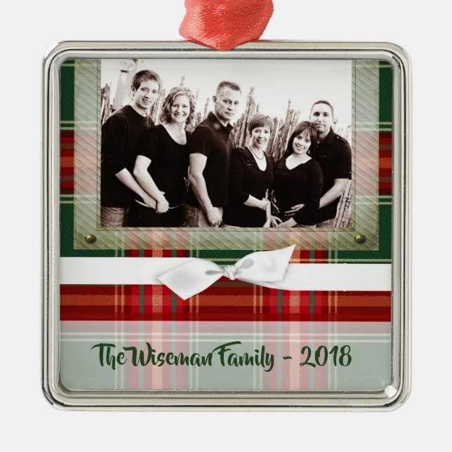 Personalized Christmas Plaid Tartan PHOTO Ornament (Front)