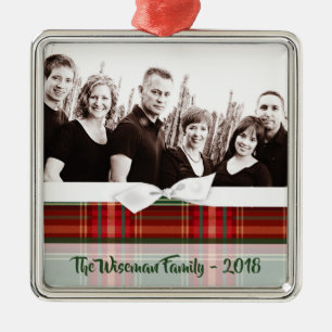 Personalized Christmas Plaid Tartan PHOTO Ornament