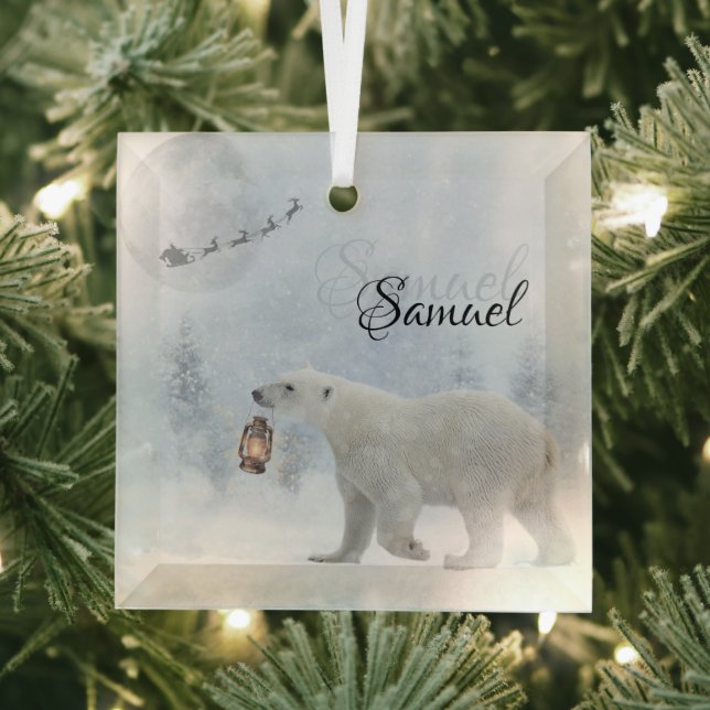 Personalized Christmas Polar Bear Light  Glass Ornament (Insitu)