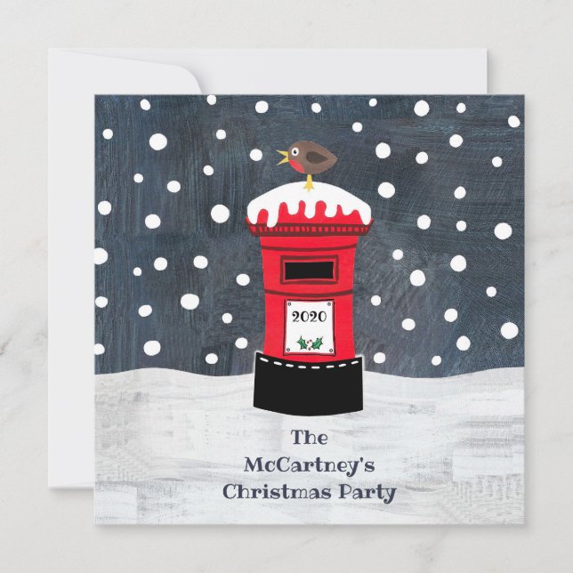 Personalized Christmas Post Box & Robin Invitation (Front)