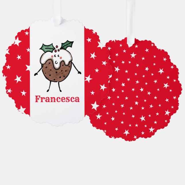 Personalized Christmas Pudding Ornament Card (Front/Back)