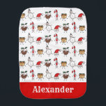 Personalized Christmas Pudding Snowman Candy Cane Burp Cloth<br><div class="desc">This Christmas baby burp cloth features the 'Christmas Crew'. A group of cute little Christmas characters that love to have fun and make mischief at Christmas.
The crew includes,  Snowman,  Santa Hat,  Christmas Pudding,  Mince Pie and Candy Cane.</div>