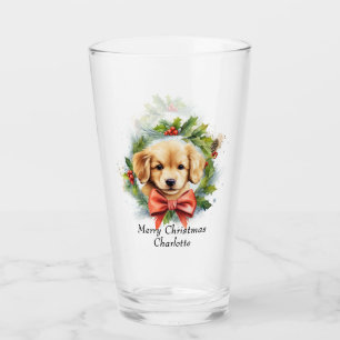 Personalized Christmas Puppy Dog Name Gift Glass