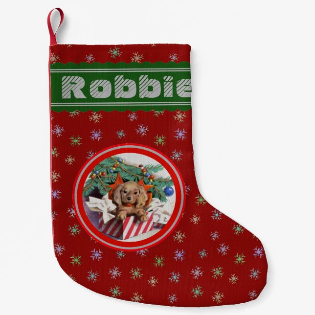 Personalized Christmas Puppy Small Christmas Stocking (Front)