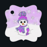 Personalized Christmas Purple Snowman Favour Tags<br><div class="desc">Adorable hand drawn cartoon snowman purple and blue winter hat and mittens cute to and from holiday gift tag.</div>