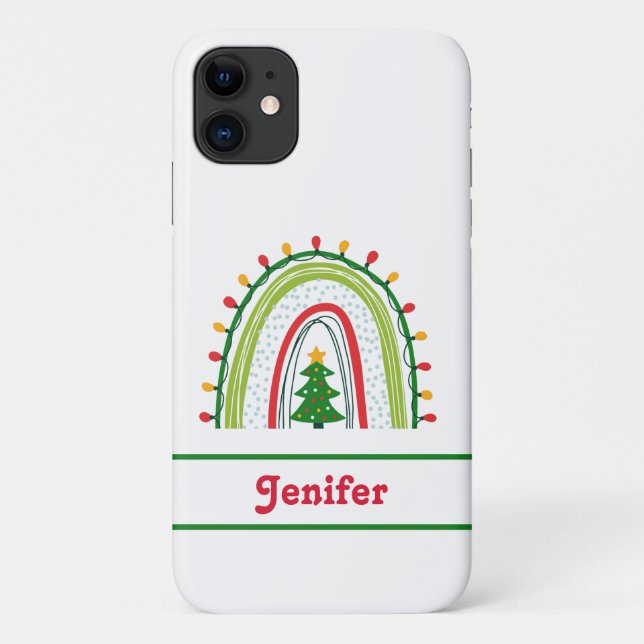 Personalized Christmas Rainbow Red Green Case-Mate iPhone Case (Back)